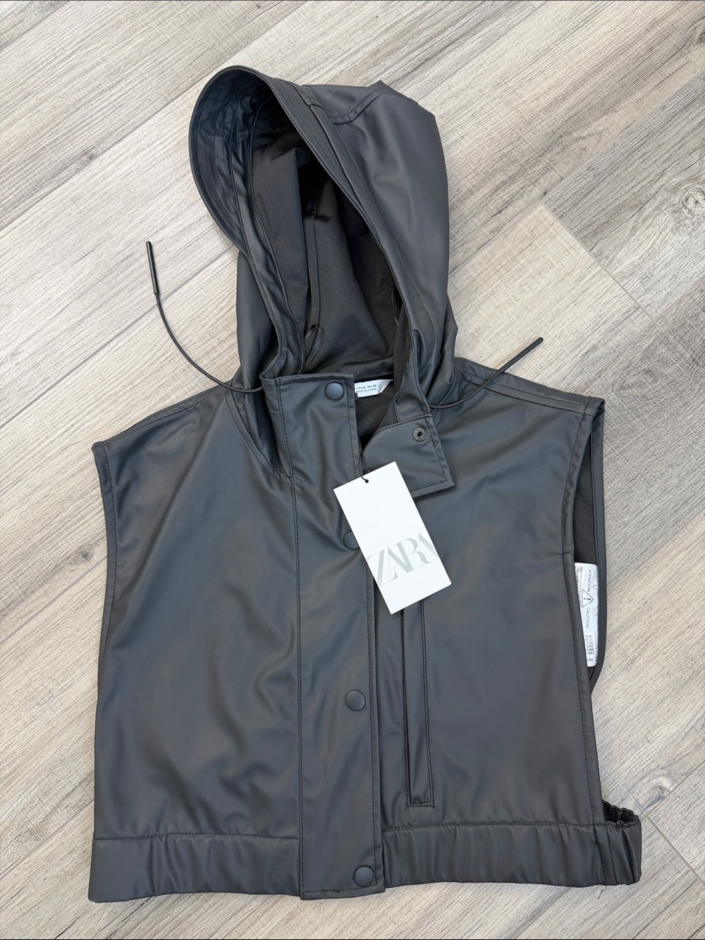 ZARA Black Hooded Rain Cape Vest